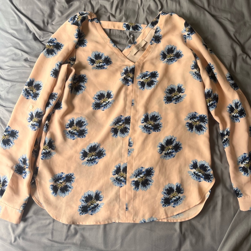 LOFT Pink and Blue Floral Blouse